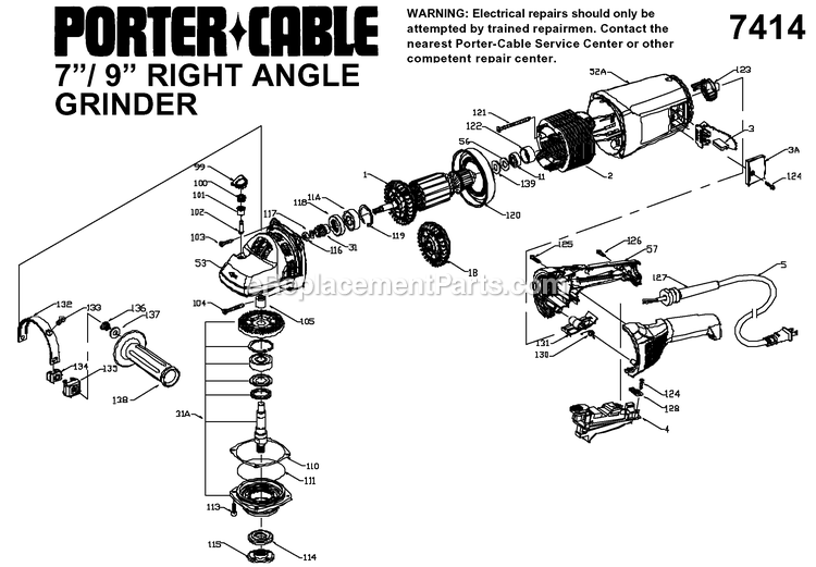 Porter Cable 7414 (Type 1) Flex 7/9in Sander Power Tool Page A Diagram